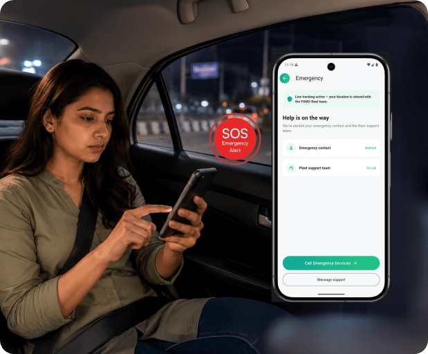 In-app SOS emergency screen with one-tap alert options